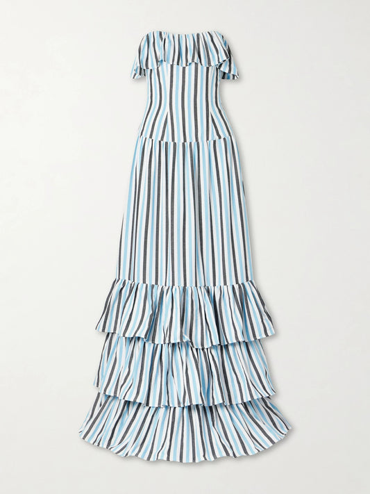 Ruffled Striped Cotton Maxi Dress