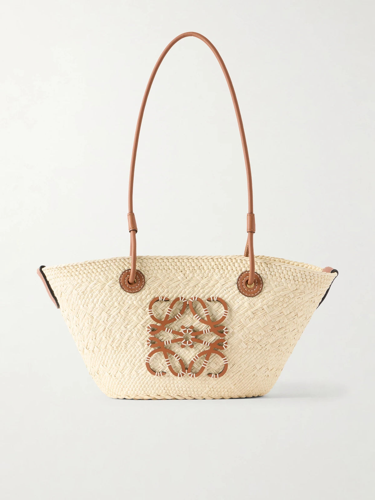 + Paula's Ibiza Anagram Basket Leather-trimmed Raffia Shoulder Bag