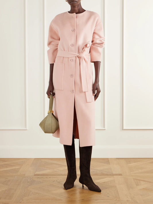Image of Coats & Jackets. Product name - Fernanda Belted Felted Wool And Cashmere-blend Coat in Baby pink colour by brand - Ulla Johnson