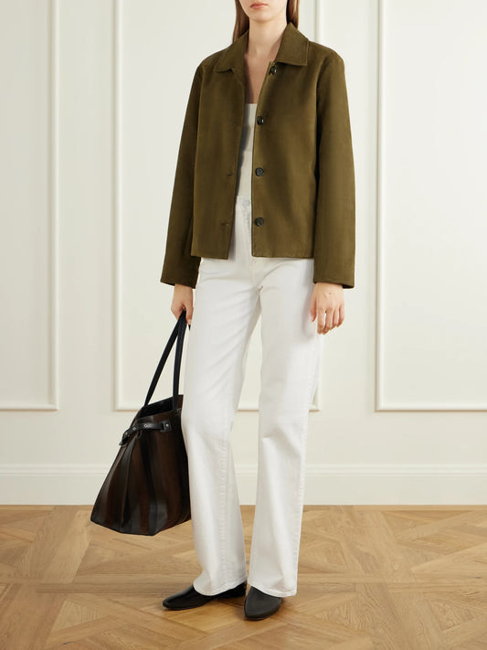 Image of Coats & Jackets. Product name - Irine Suede Jacket in Forest green colour by brand - Proenza Schouler