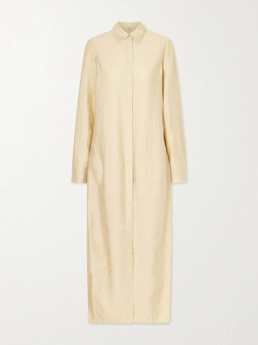 Image of Dresses. Product name - Parachute Silk-blend Maxi Dress in Beige colour by brand - TOTEME