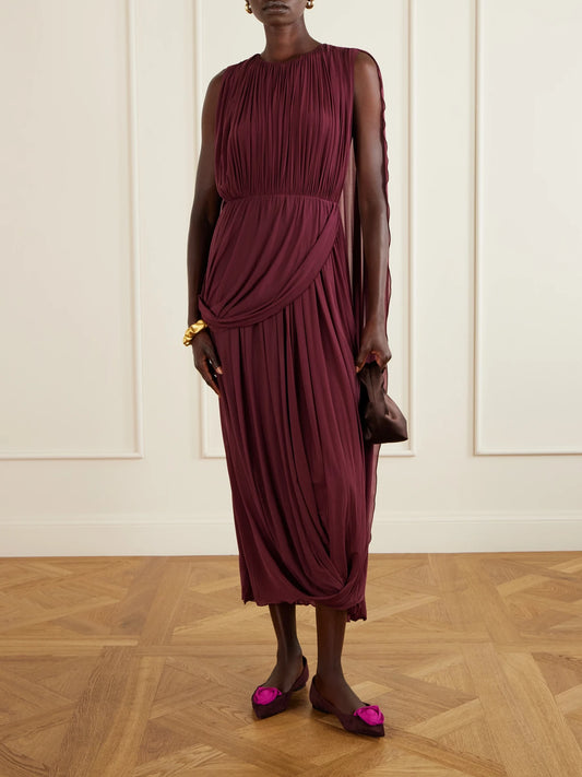 Image of Flats. Product name - Rose Ball Embellished Suede Ballet Flats in Burgundy colour by brand - Roger Vivier