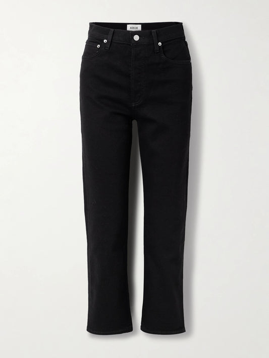Image of Jeans. Product name - '90s Pinch Waist Cropped High-rise Straight-leg Jeans in Black colour by brand - AGOLDE
