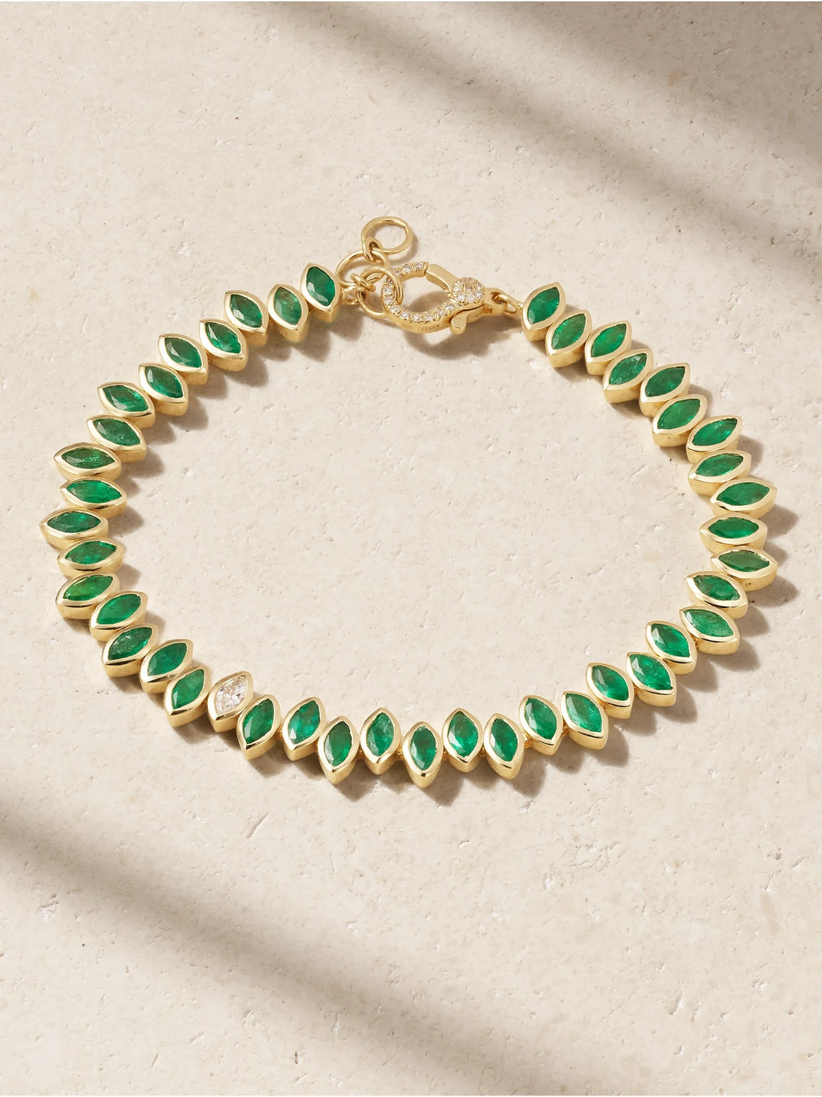 Staggered 18-karat Gold, Emerald And Diamond Bracelet