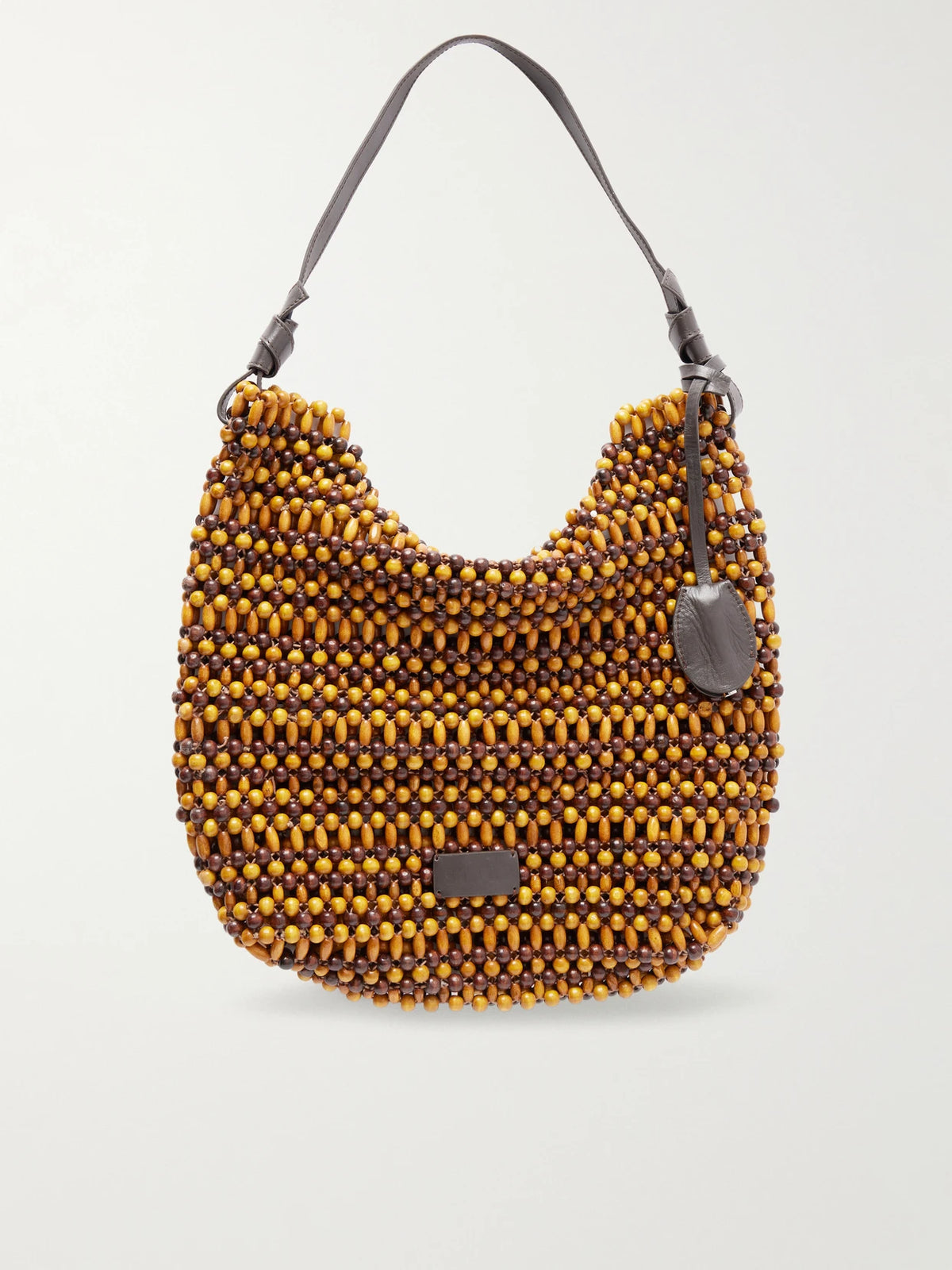 Drift Leather-trimmed Beaded Wood Shoulder Bag