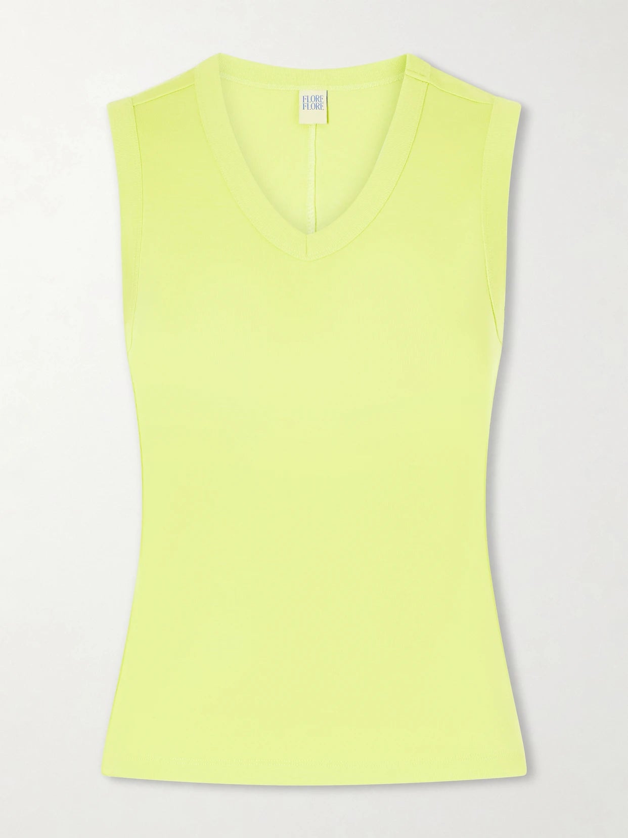 Image of a model wearing Tops. Product name - Jill Organic Cotton-jersey Tank Top in Yellow colour by brand - FLORE FLORE