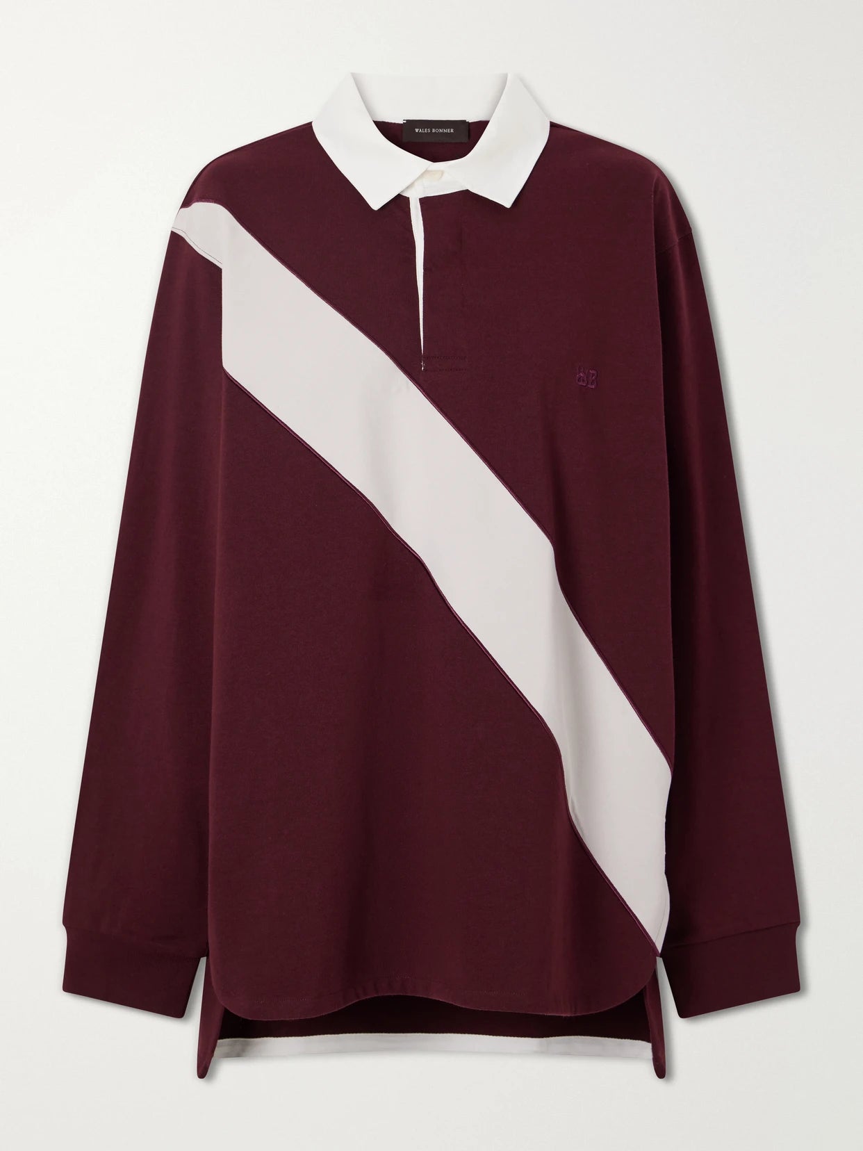 Image of a model wearing Tops. Product name - Prism Cotton-jersey Polo Shirt in Merlot colour by brand - Wales Bonner