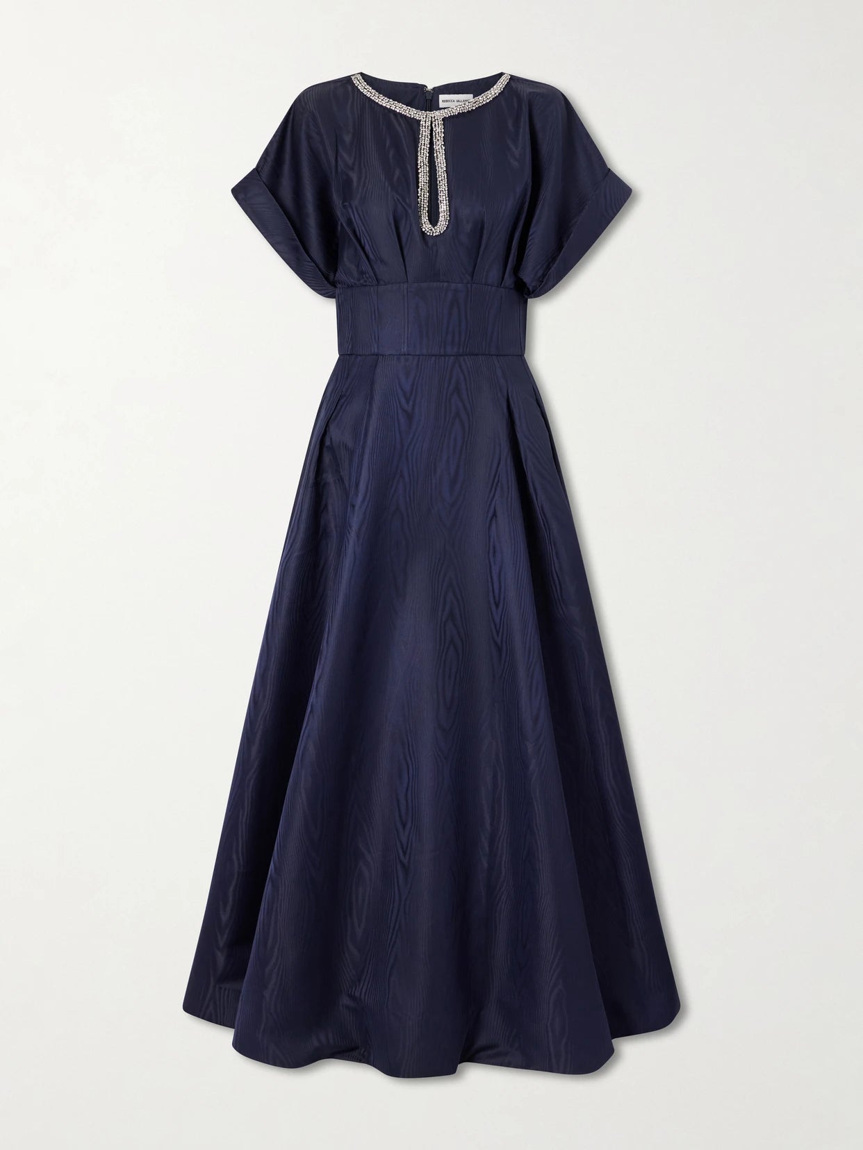 Image of Dresses. Product name - Embellished Moire Gown in Navy colour by brand - Rebecca Vallance