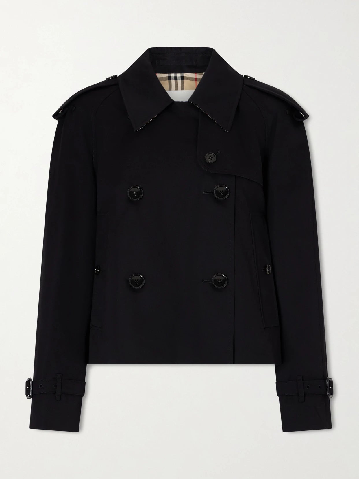 Image of Coats & Jackets. Product name - Double-breasted Cotton-gabardine Jacket in Black colour by brand - Burberry