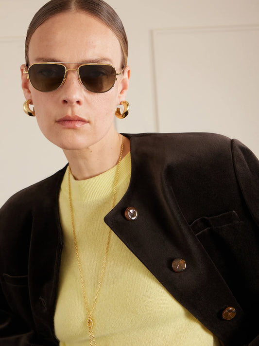 Image of Sunglasses. Product name - Cendrars Aviator-style Titanium Sunglasses in Gold colour by brand - Jacques Marie Mage