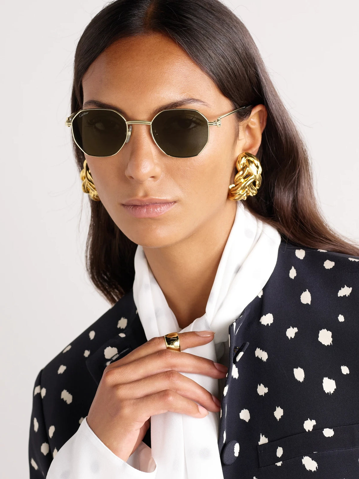 Image of Sunglasses. Product name - Première De Cartier Hexagon-frame Gold-tone Sunglasses in Multi colour by brand - Cartier Eyewear