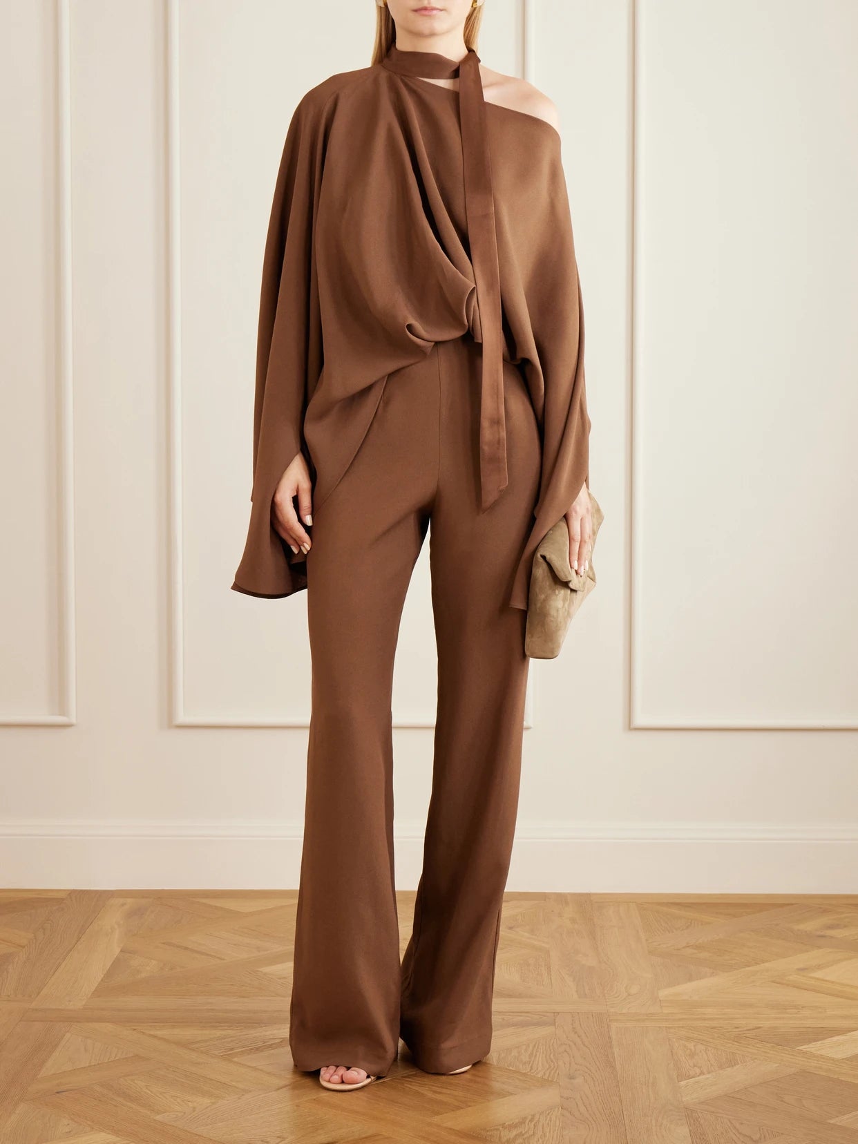 Image of Bodysuits. Product name - Brooks Crepe Full-length Jumpsuit in Brown colour by brand - Taller Marmo