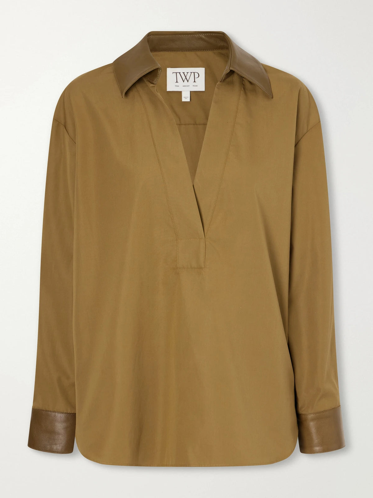 TWP A Case Of You Combo Leather-trimmed Cotton-poplin Shirt