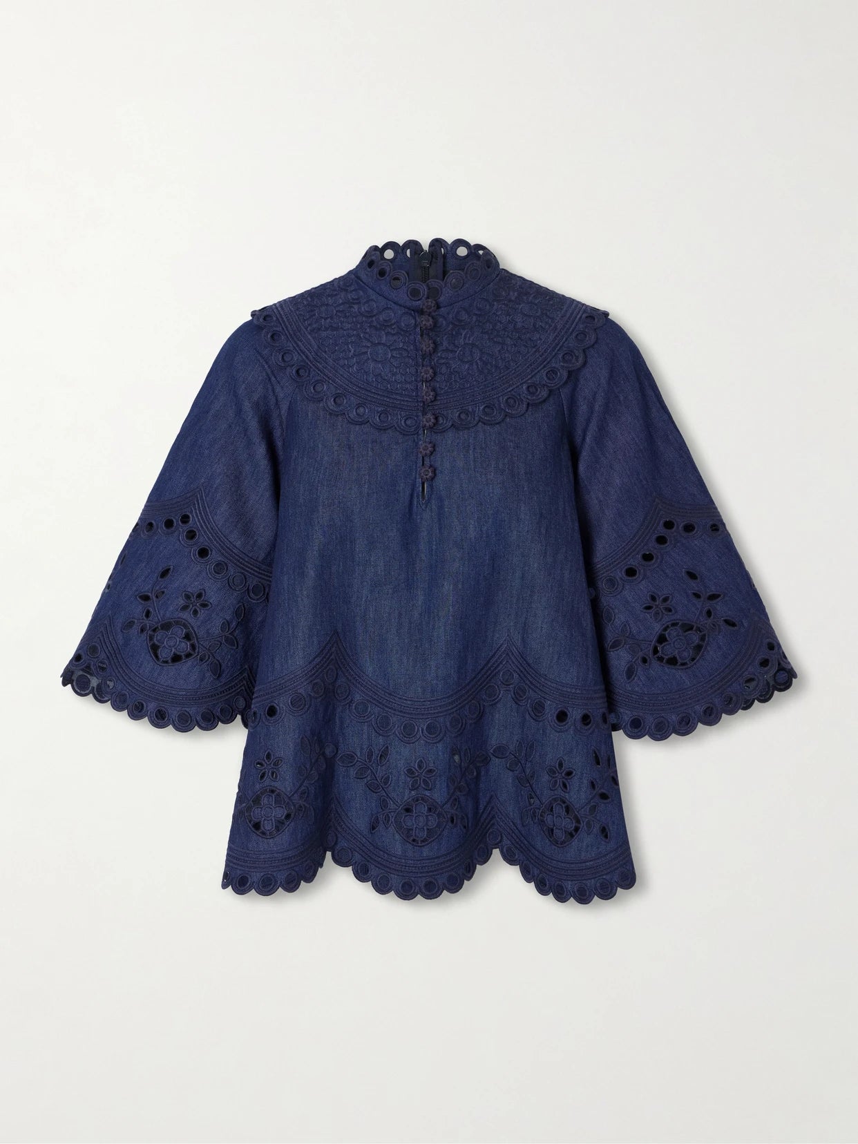 Image of Jeans. Product name - Mahon Broderie Anglaise Denim Shirt in Blue colour by brand - Zimmermann