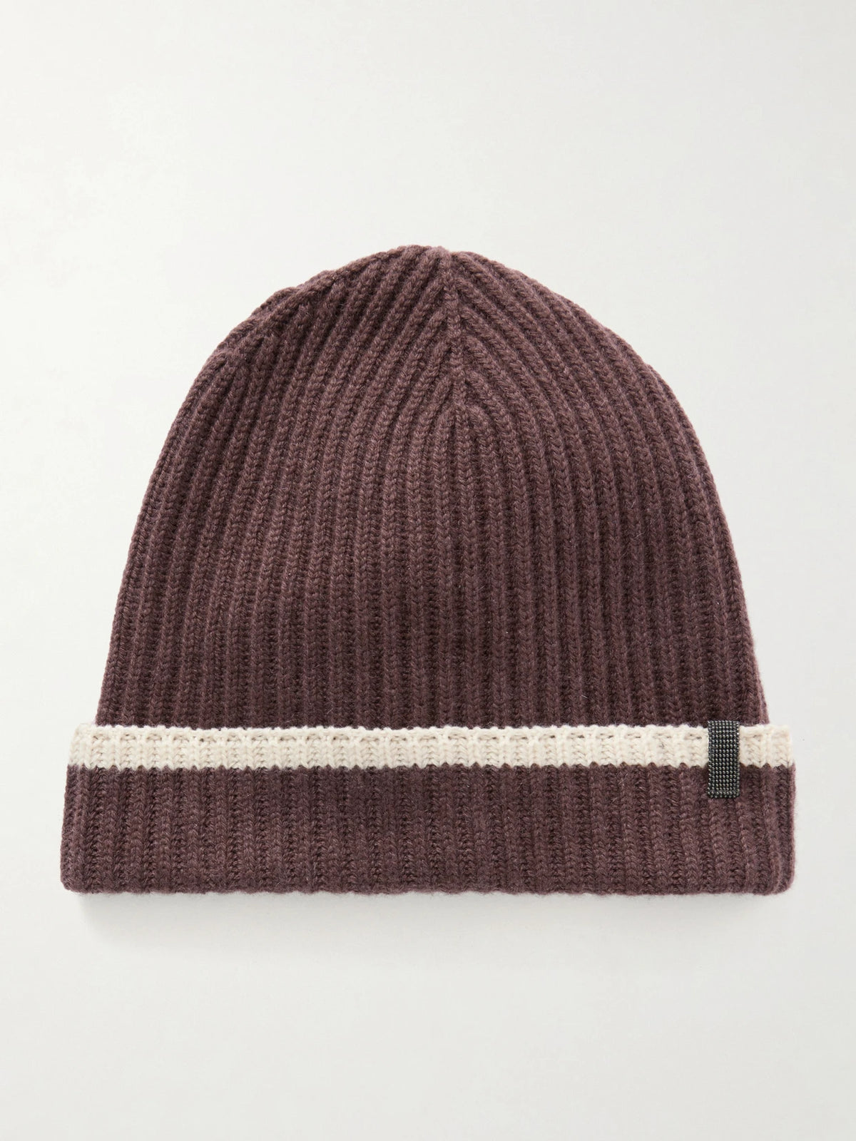 Embellished Striped Ribbed Cashmere Beanie