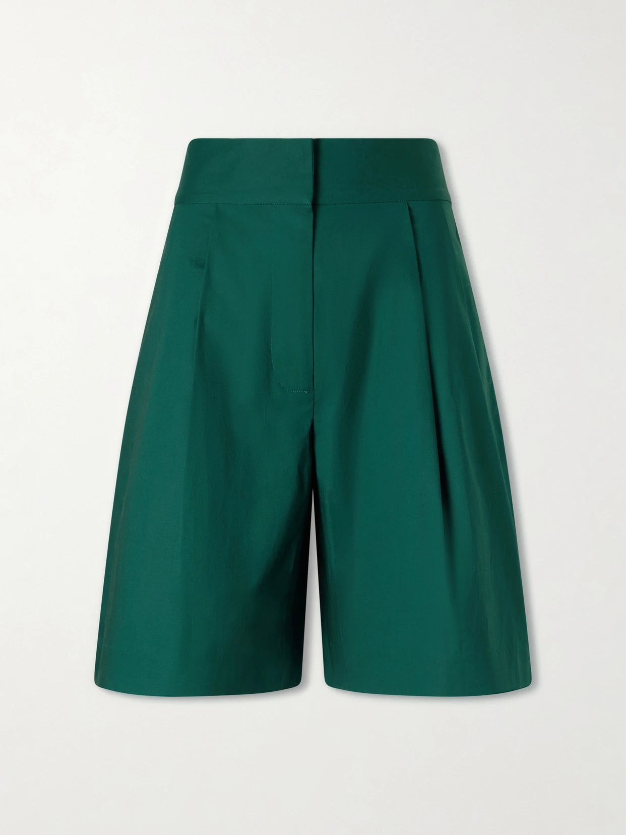 Image of a model wearing Shorts. Product name - Clio Pleated Cotton-blend Poplin Shorts in Green colour by brand - Proenza Schouler White Label