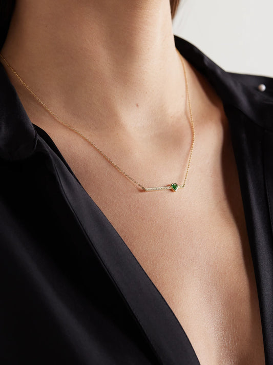 Image of Necklaces. Product name - 18-karat Gold Diamond And Emerald Necklace in Multi colour by brand - Jennifer Meyer