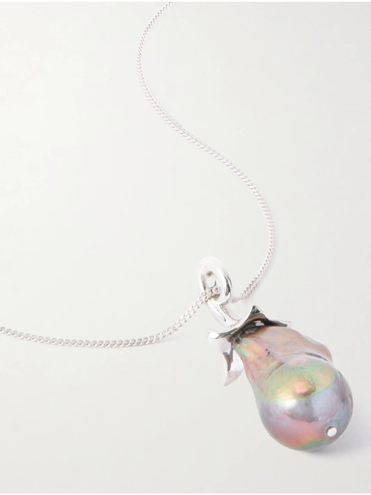 LOEWE Aubergine Silver And Pearl Necklace