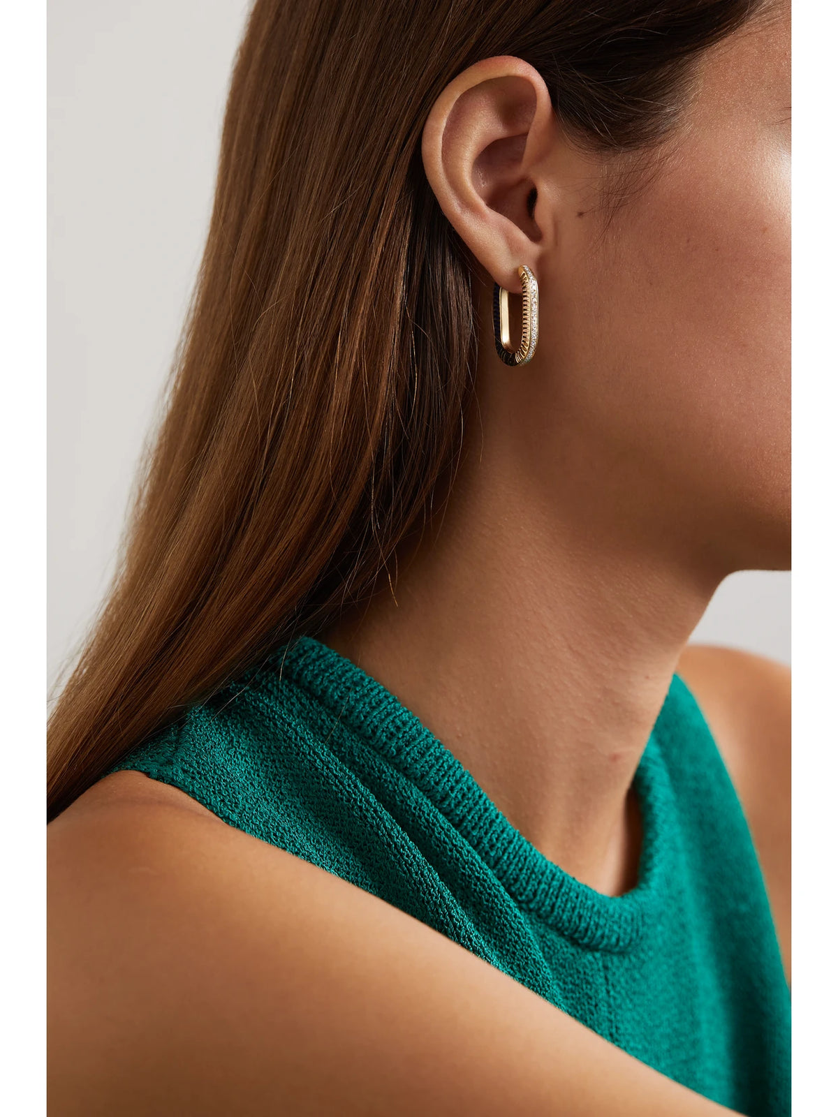 Image of Earrings. Product name - Lock Ray Large 18-karat Gold, Lapis Lazuli And Diamond Earrings in Multi colour by brand - L'Atelier Nawbar