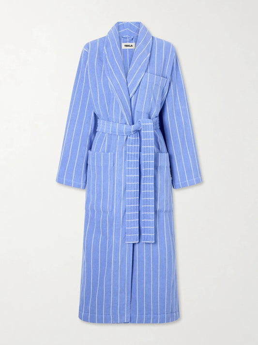 Belted Striped Cotton-terry Robe