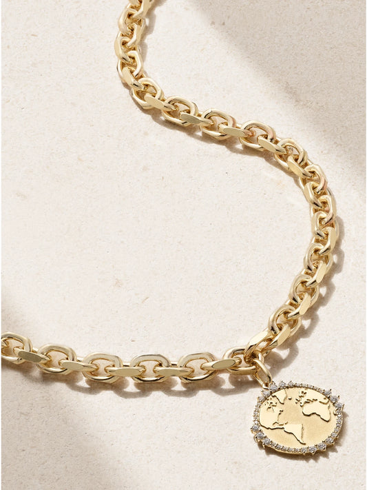 World Traveler 14-karat Gold Diamond Necklace