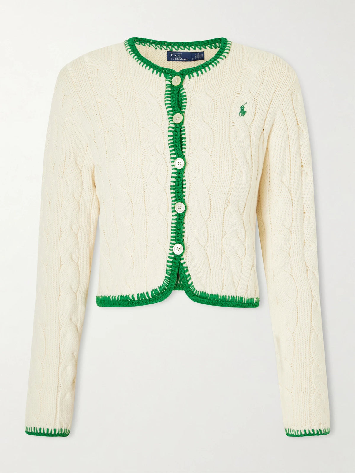 Ebroidered Cable-knit Cotton-blend Cardigan