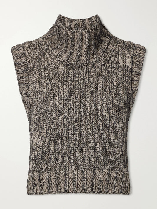 KHAITE Fawn Cashmere, Mohair And Silk-blend Mélange Turtleneck Sweater Vest