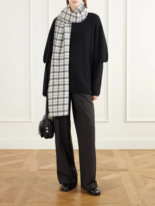 Image of Scarves & Shawls. Product name - Facade Checked Felted Wool Scarf in Off-white colour by brand - MFPEN