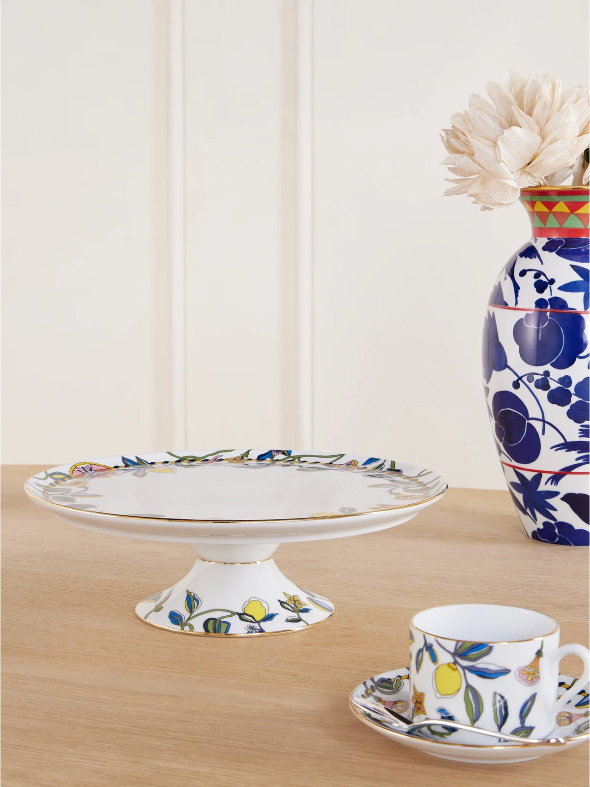 Image of Tableware. Product name - Gold-plated Painted Porcelain Cake Stand in Multi colour by brand - La DoubleJ