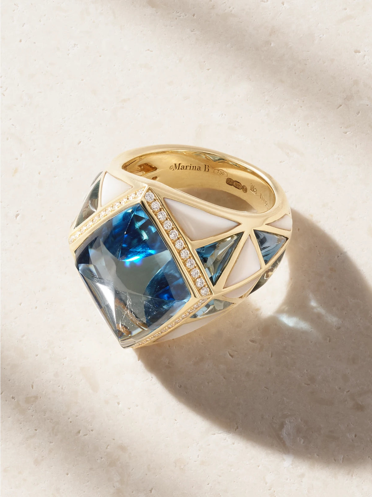 18-karat Gold Topaz, Diamond And Mother-of-pearl Ring
