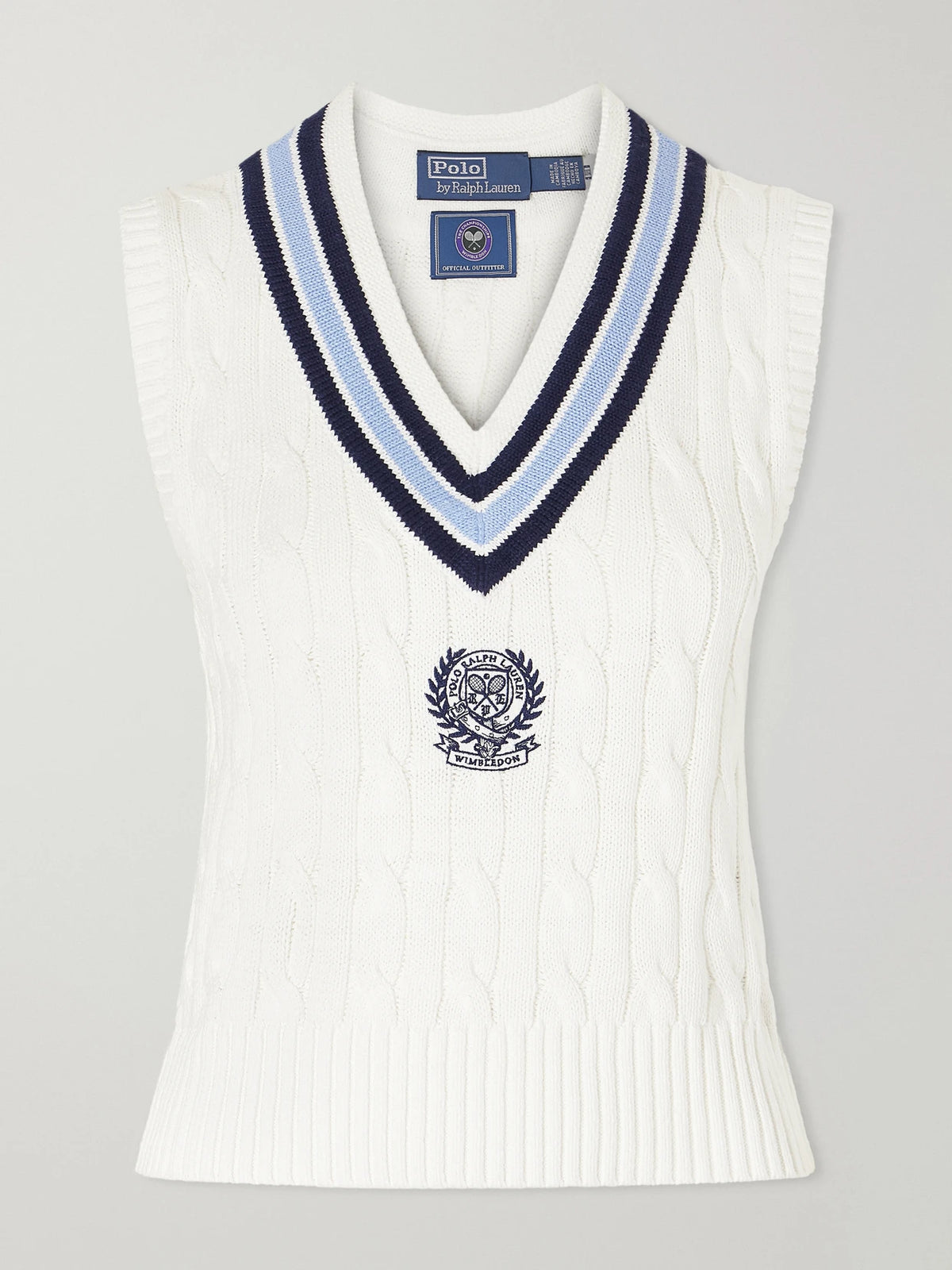 + Wimbledon Logo-embroidered Cable-knit Cotton Vest