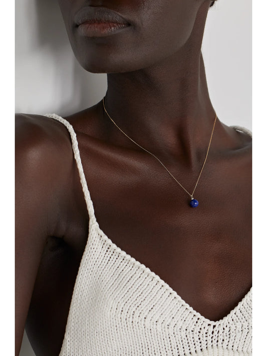 Image of Necklaces. Product name - 14-karat Gold, Lapis Lazuli And Diamond Necklace in Blue colour by brand - Mateo