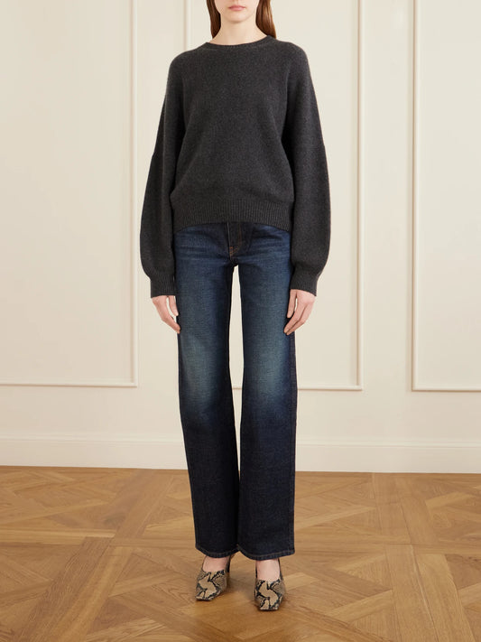 Image of Jeans. Product name - Danielle High-rise Straight-leg Jeans in Dark denim colour by brand - KHAITE