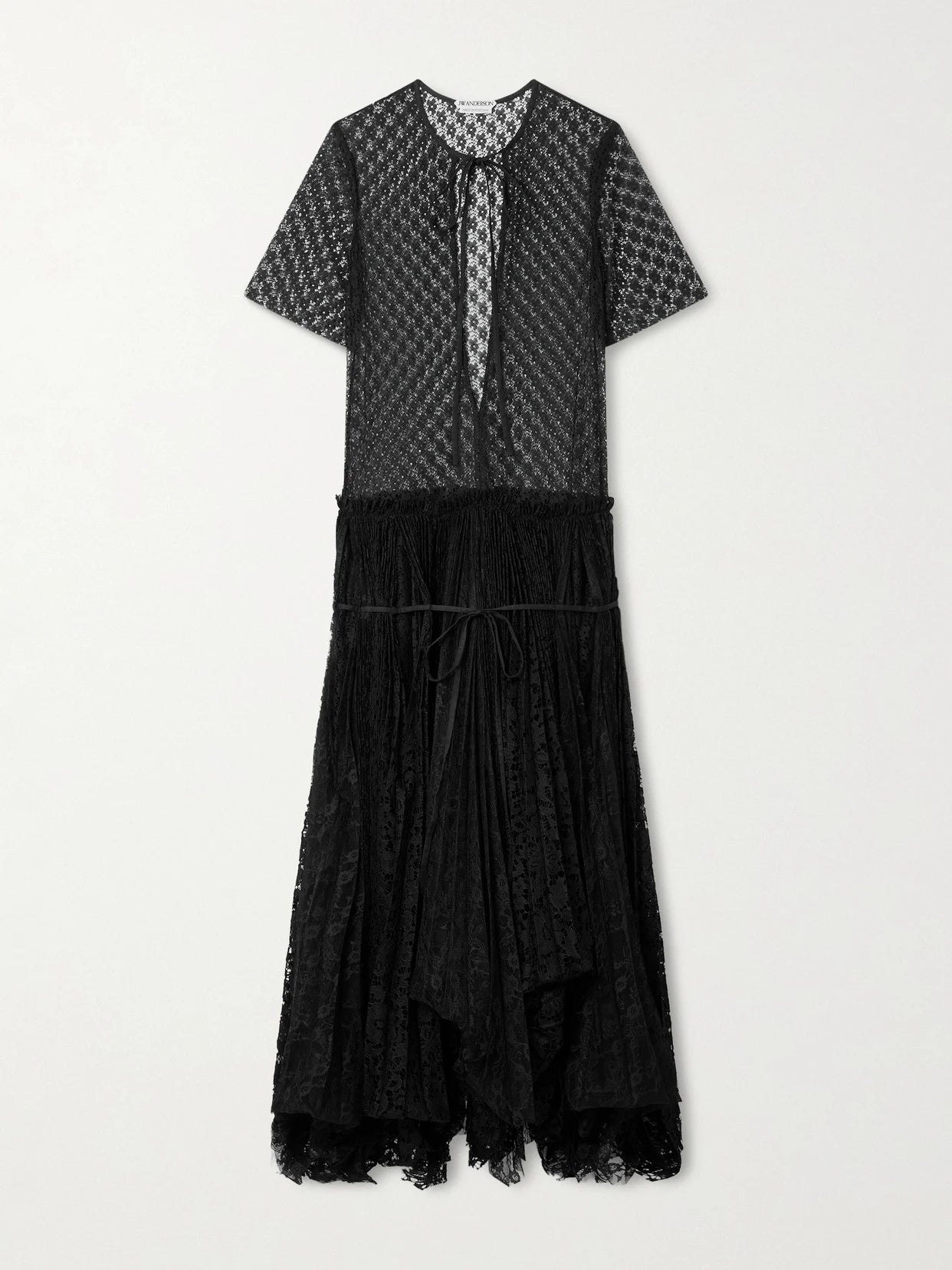 Layered Cutout Pleated Lace Maxi Dress