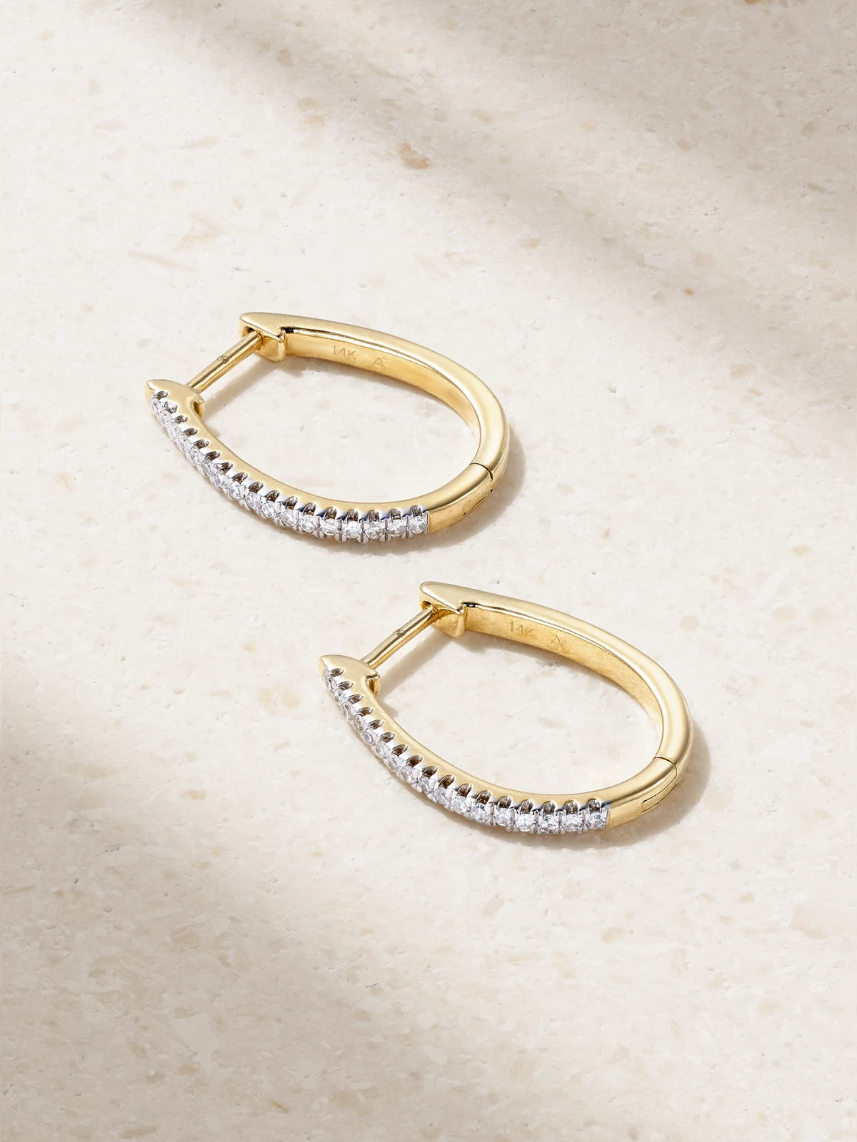 Medium Oval 14-karat Gold Diamond Hoop Earrings