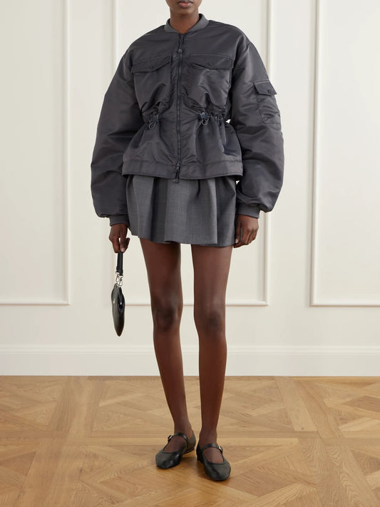 Image of Coats & Jackets. Product name - Birdie Embellished Padded Shell Bomber Jacket in Gray colour by brand - Cecilie Bahnsen