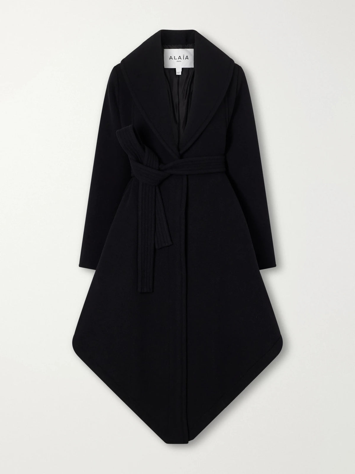 Alaïa Belted Asymmetric Draped Virgin Wool Coat