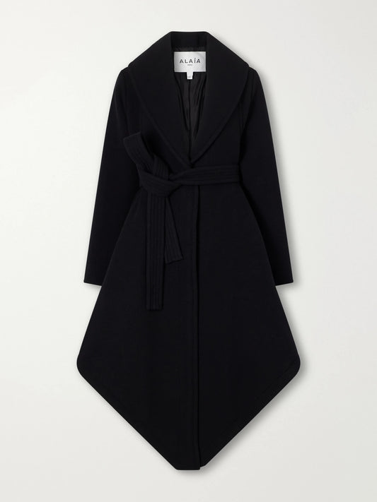 Alaïa Belted Asymmetric Draped Virgin Wool Coat