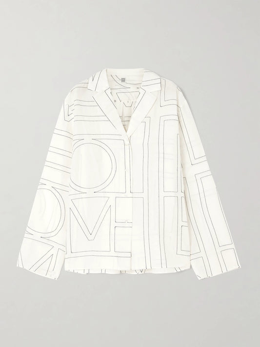 Image of Shirts. Product name - Embroidered Organic Cotton And Silk-blend Shirt in White colour by brand - TOTEME