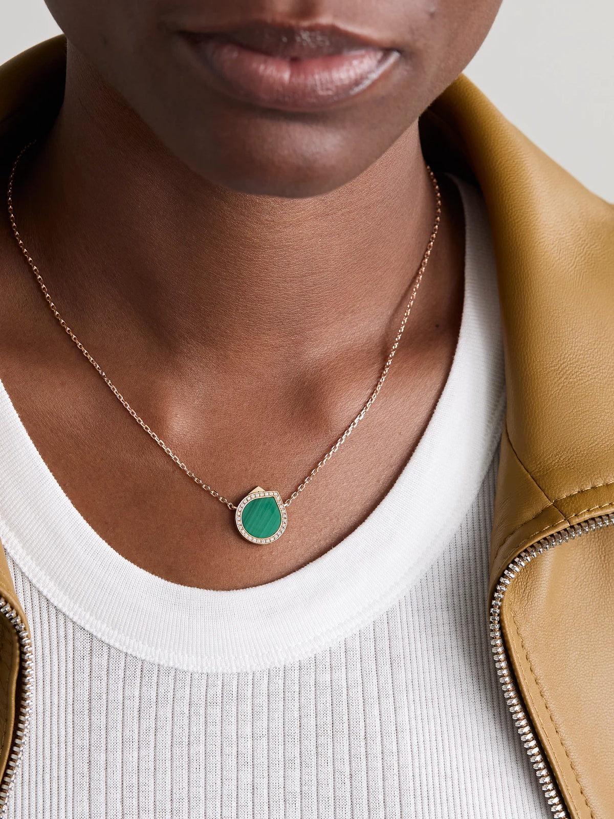 Image of Necklaces. Product name - Antifer 18-karat Rose Gold, Malachite And Diamond Necklace in Green colour by brand - Repossi