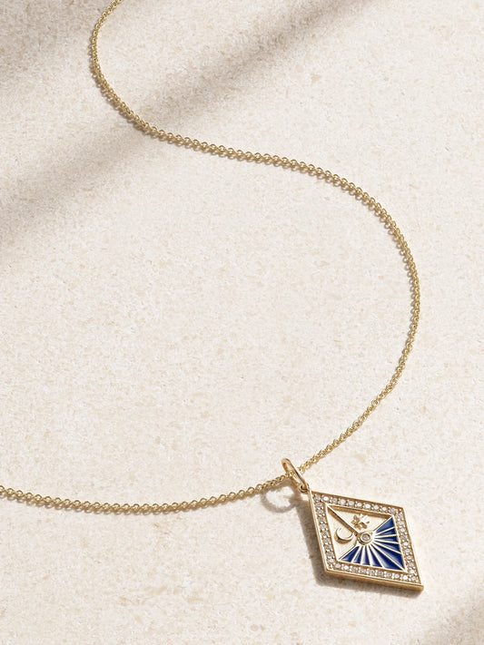 Sundial 14-karat Gold, Enamel And Diamond Necklace