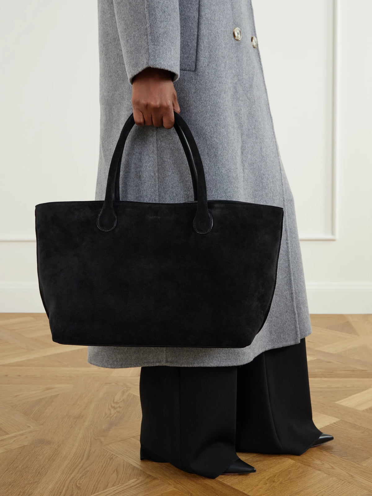 Image of Bags. Product name - Grace Suede Tote in Black colour by brand - LIÉ STUDIO