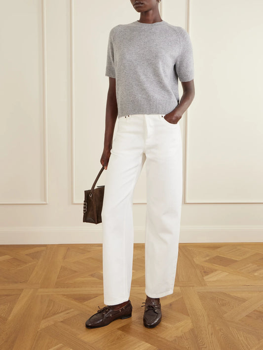 Image of a model wearing Outerwear. Product name - Jackson Logo-embellished Cashmere Sweater in Gray colour by brand - Anine Bing