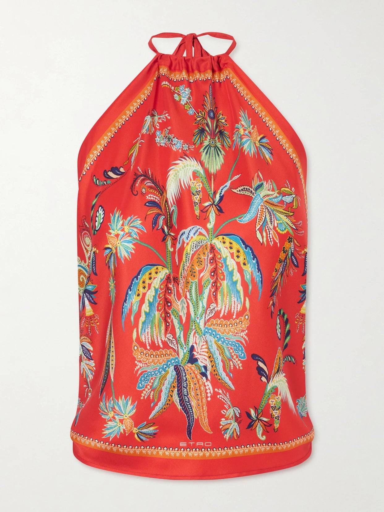 Printed Silk-satin Halterneck Top