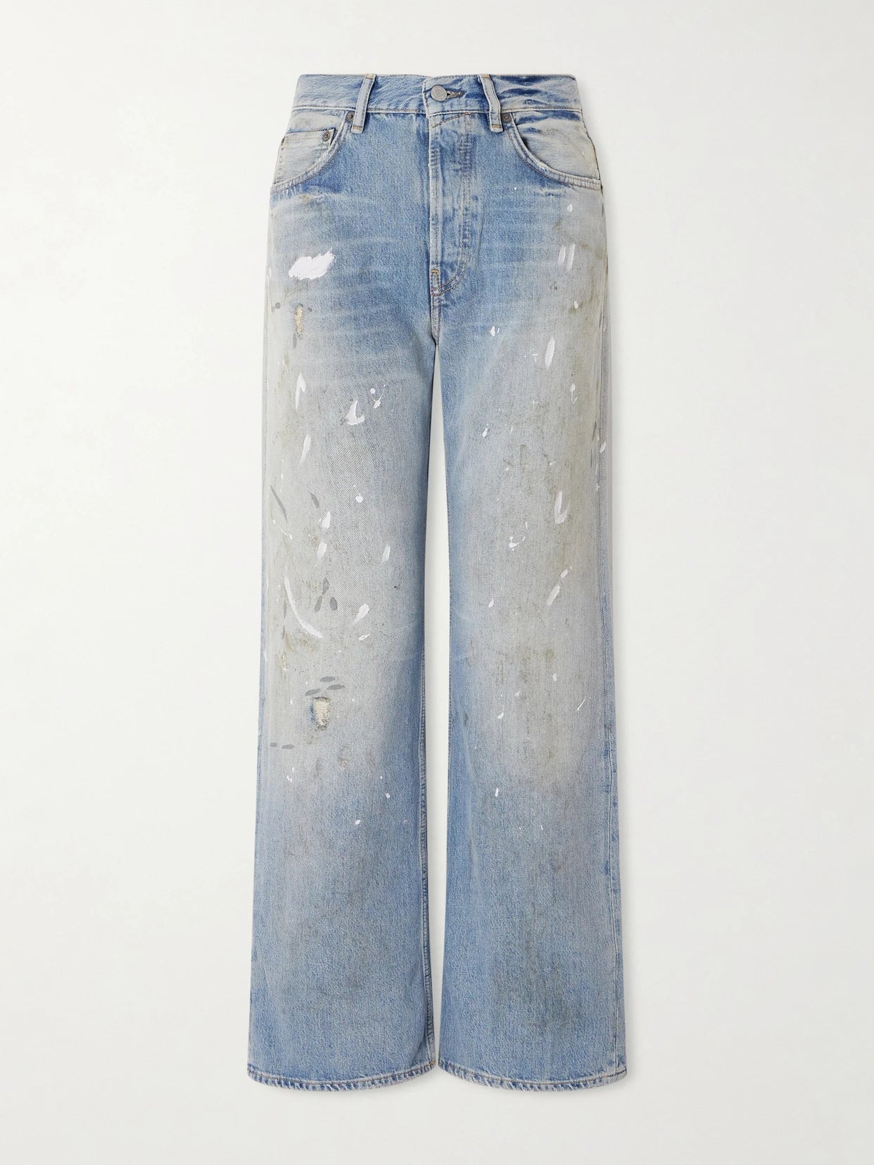 Image of Jeans. Product name - 2021 Distressed Mid-rise Straight-leg Jeans in Light denim colour by brand - Acne Studios