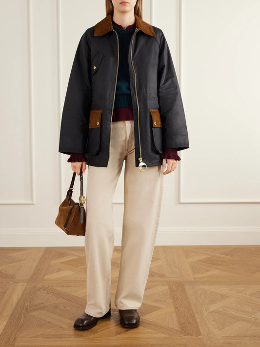 Image of Coats & Jackets. Product name - Treeton Corduroy-trimmed Cotton Jacket in Green colour by brand - Barbour