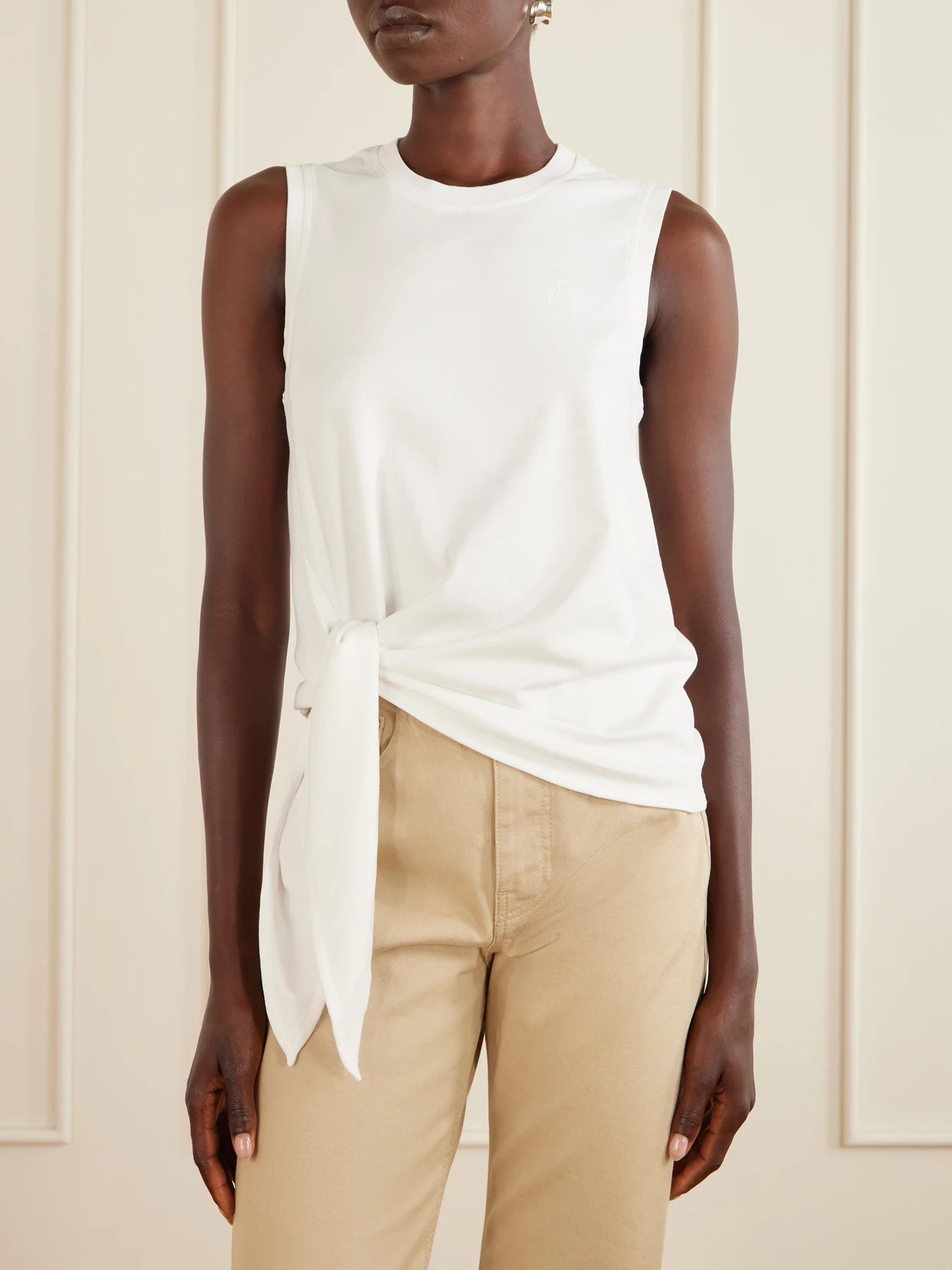 Knotted Logo-embroidered Cotton-jersey Tank
