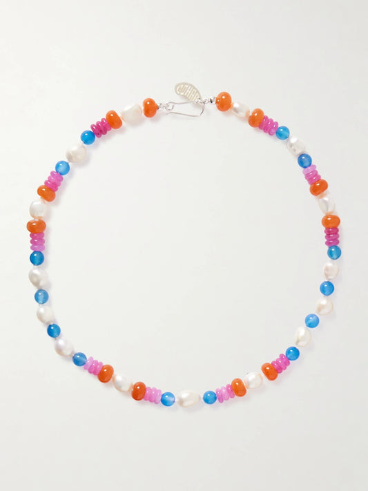Turkish Delight Silver Multi-stone And Silk Necklace