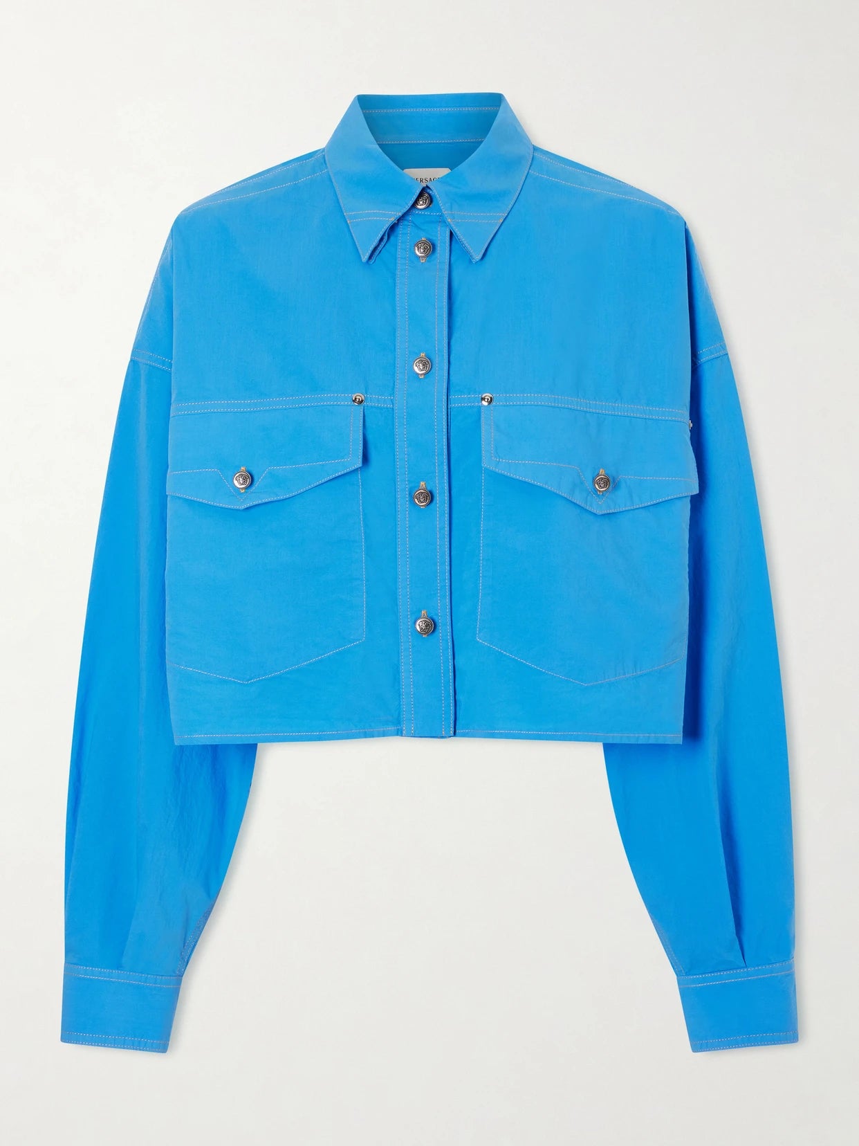 Medusa-embellished Cropped Cotton-poplin Shirt