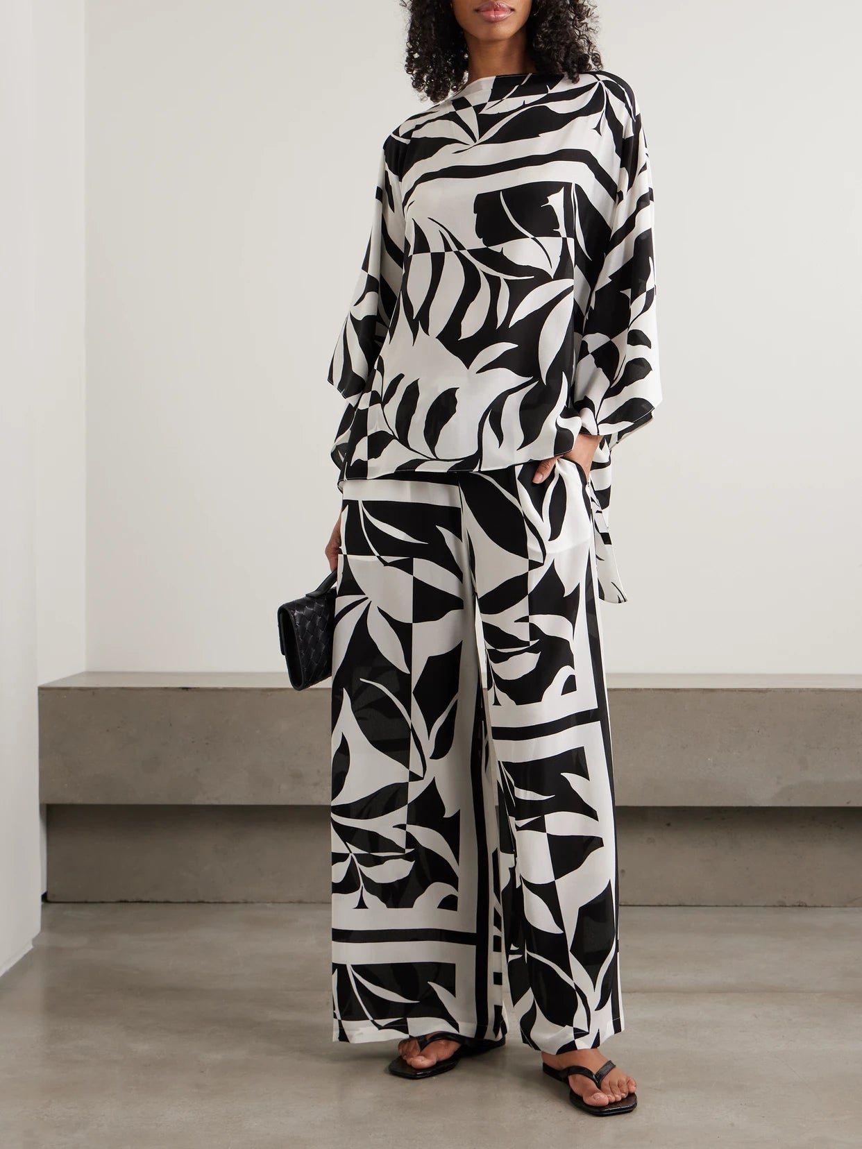 Image of Swimwear. Product name - Beachwear Draped Printed Silk Crepe De Chine Blouse in Black colour by brand - Max Mara